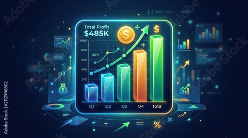 Financial profit dashboard with growth charts and data visualization