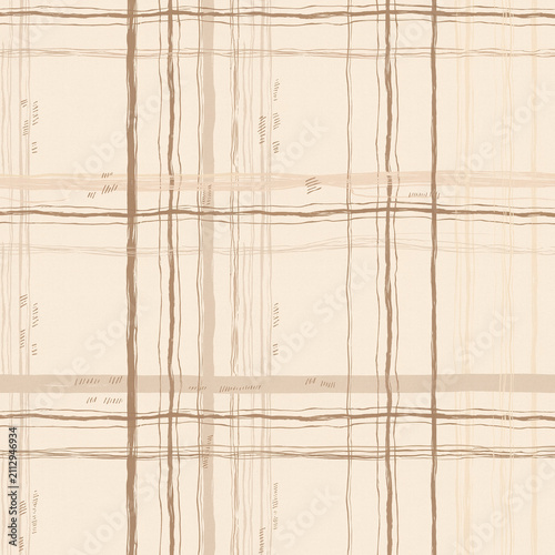 Seamless warm neutral tactile hand drawn plaid check pattern, tone-on-tone cream texture for wallpaper, wrapping paper, textile and background design, minimalist boho quiet-luxury repeat