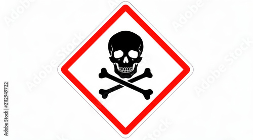 Red and white skull and crossbones danger warning sign