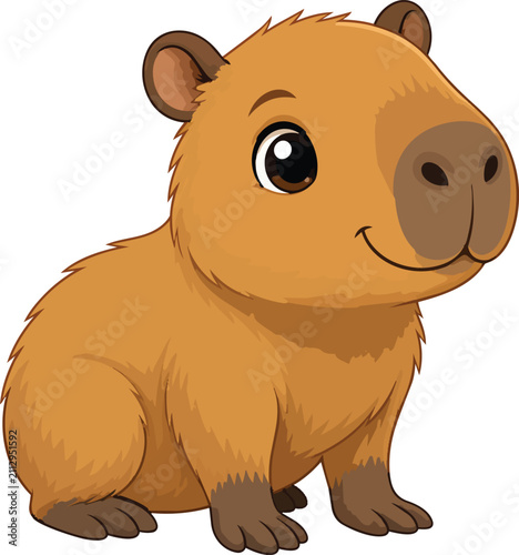 Cute cartoon capybara illustration with a friendly smile and big eyes.