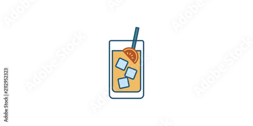 Simple vector illustration of a refreshing glass of iced orange juice with a straw.