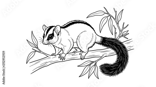 Bild auf Leinwand Detailed lemur primate illustration on a tree branch.