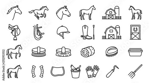 Fotografie Equestrian Icons Set Vector Horse Riding Equipment Collection