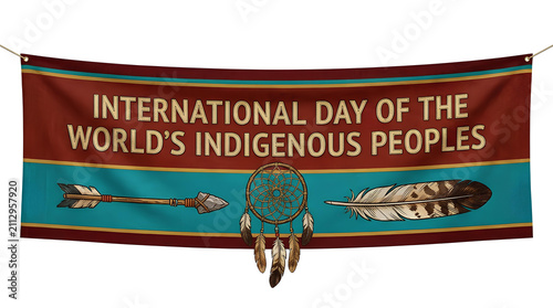 Indigenous peoples day banner with dreamcatcher and arrow symbols.