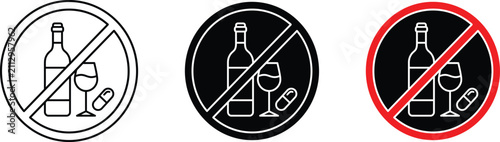 No drinking and drug use sign icons