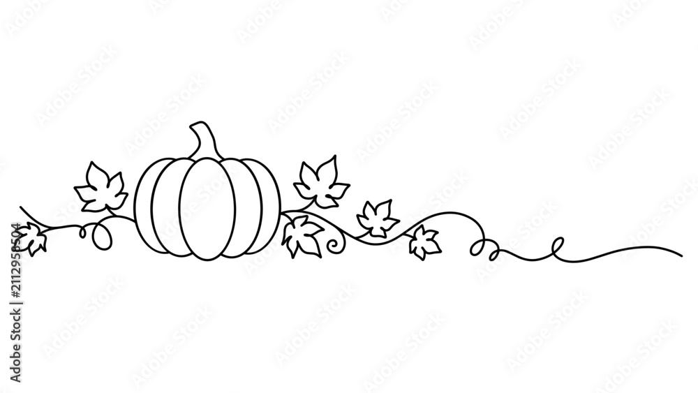 Obraz premium Autumn Pumpkin Vine Line Art - Minimalist Fall Decoration Element