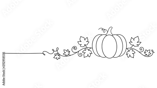 Autumn Pumpkin Vine Line Art - Seasonal Decorative Element