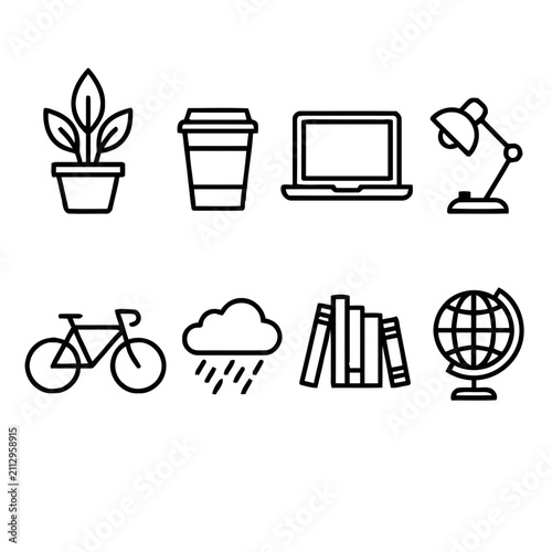 Set of office and lifestyle line icons. Minimalist vector symbols for web and mobile apps.