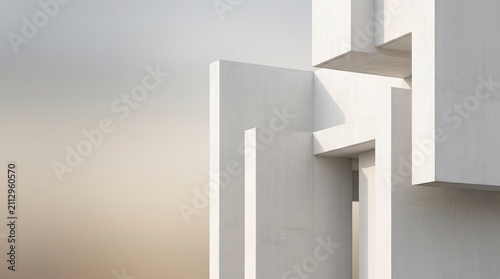 Abstract geometric white architectural structure against soft light