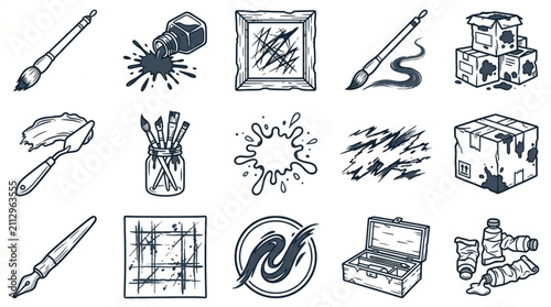 Collection of artistic drawing and painting tools icons.