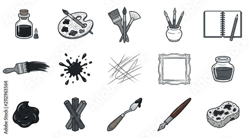 Collection of artistic tools and supplies illustration.