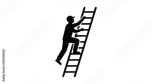 Foto Man Climbing Ladder Against White Background Black Silhouette