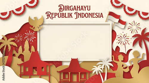Indonesian Independence Day paper cut background.