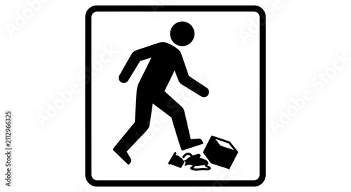 Falling person silhouette with scattered belongings black on white background