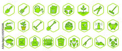 Obraz na plátne Gardening Tools and Supplies Icons Set