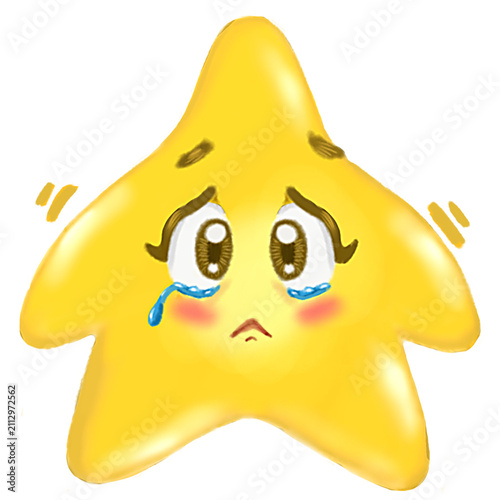 Obraz na płótnie Cute Kawaii Sad Crying Yellow Star Cartoon Character with Tears and Blush