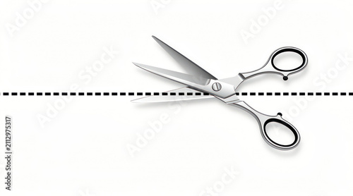 Scissors cutting through dotted line.
