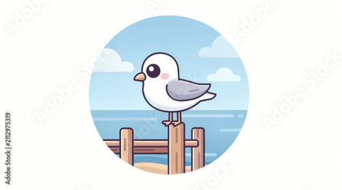 Seagull standing on wooden fence outdoors.