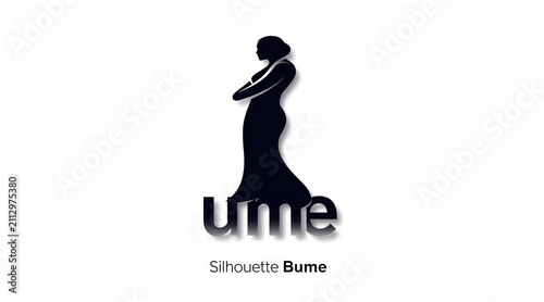 Silhouette of woman in dress standing.