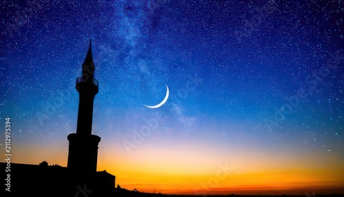 Silhouette of a mosque at sunset.