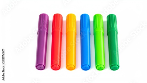 Colorful felt tip pens standing in a row for art craft drawing and school stationery supplies