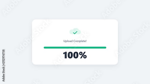 Modern Cloud Storage Upload Progress Bar Interface Animation with Percentage Counter and Completion