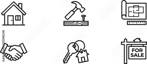 Real estate and home renovation property business icon set with renovation