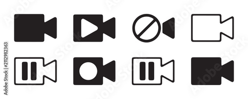 Canvas Print Video camera icon set, film recorder sign, video playback button, pause, stop recording symbol