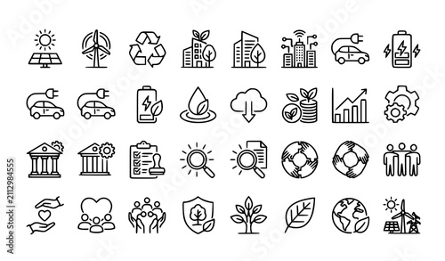 Sustainability ESG outline icon collection editable vector