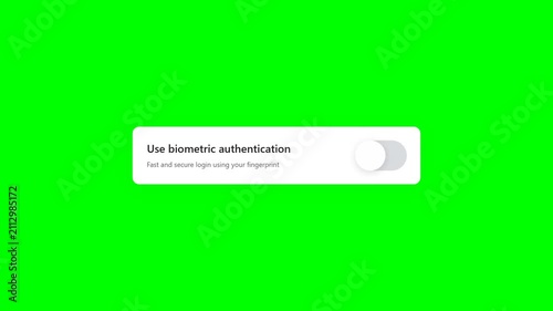 Secure Biometric Authentication Toggle Switch Animation with Green Checkmark on Green Screen Background