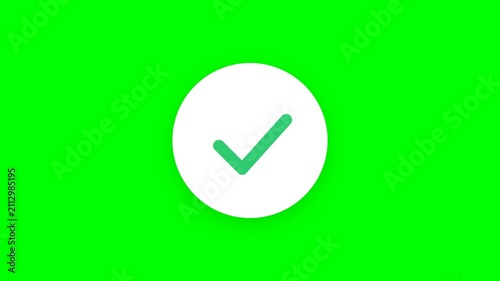 Animated Green Check Mark Icon Inside White Circle Isolated on Green Screen Chroma Key Background