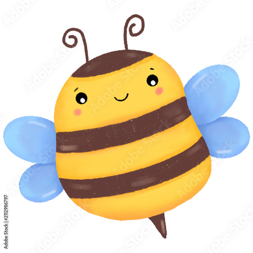 Cute bumblebee character isolated on white background digital illustration
