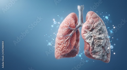 Healthy vs Diseased Lungs Pulmonary Fibrosis Medical 3D Illustration