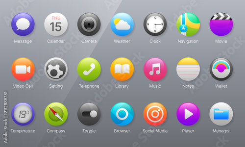 Glossy operating system icon set user interface template