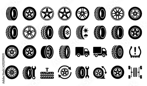 Tire and Wheel Icons Vector Collection EPS10