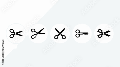 Set of black scissors icons for cutting applications