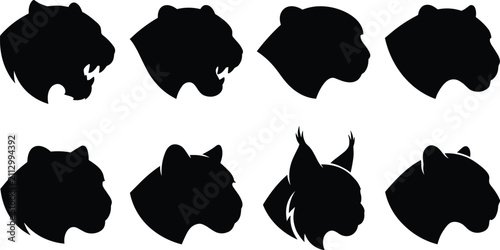 Photography Set of wild cat and predatory animal head silhouette icons for creative design p