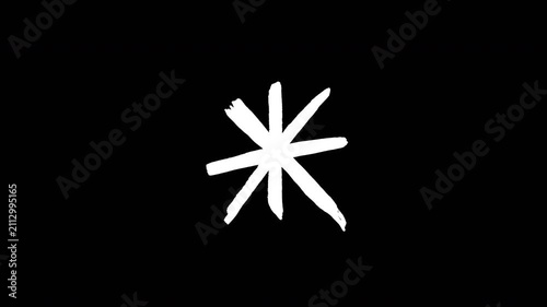 White hand drawn scribble star animation flickering on black background for artistic motion graphics Video 4K