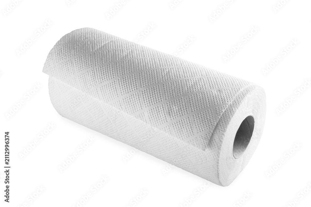 Fototapeta premium Cleaning paper towel roll isolated on white background
