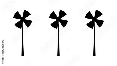 Three Black Silhouette Wind Turbines Rotating Energy Motion Graphic