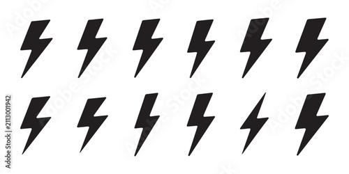 Foto Simple lightning bolt vector icons arranged in rows for electrical power and energy branding labels