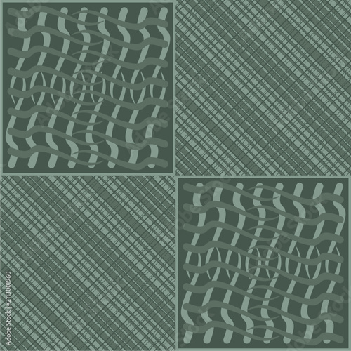 Geometric Seamless Pattern Featuring Woven Wave Textures and Plaid Grid Elements, Perfect for Wallpaper, Textile Prints, Packaging, Home Decor, and Digital Backgrounds