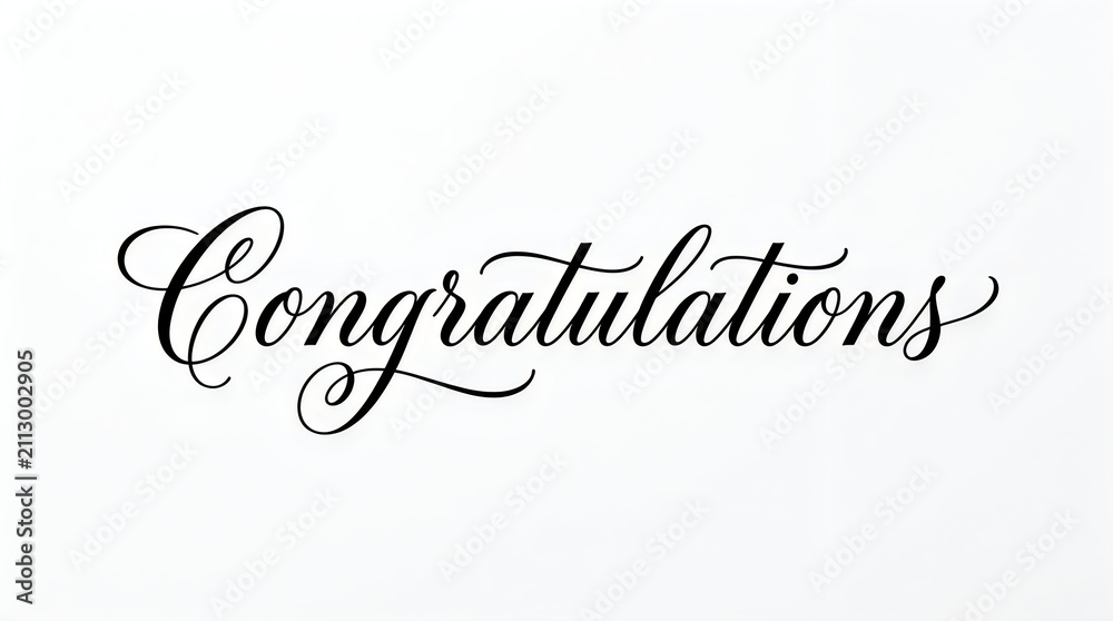 Fototapeta premium Elegant black calligraphy congratulations text on plain white background with congratulations, calligraphy