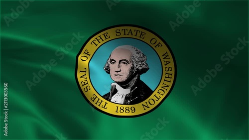 waving flag of washington state official state symbol realistic fabric texture seamless looping animation background ideal for political educational national events presentation video footage