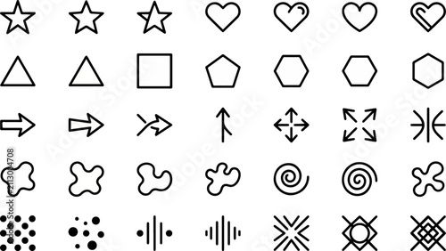 Foto Set of Line Vector Icons with Geometric Shapes, Arrows, and Symbols