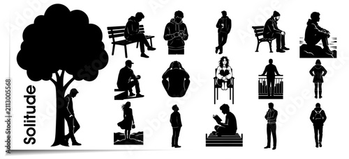 Fotografía Vector Set of People Silhouettes Representing Solitude, Loneliness, and Emotiona