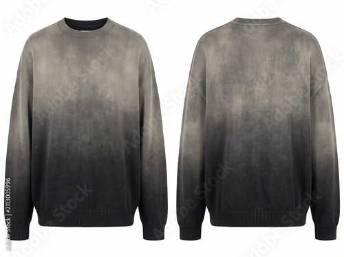 Gray Ombre Knitted Sweatshirt Mockup with Front and Back View, Oversized Crewneck Jumper Gradient Streetwear Apparel Template