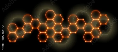 Obraz  z motywem Futuristic abstract neon orange hexagon grid tech structure on black background
