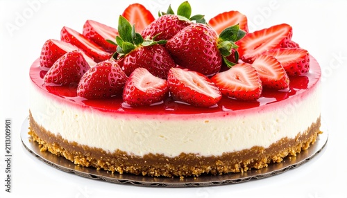 Fresh strawberry cheesecake isolated on white background