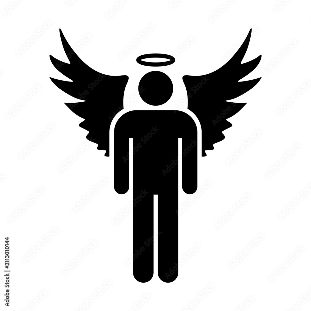 Obraz premium Fantasy man angel with huge bird wings. Simple icon